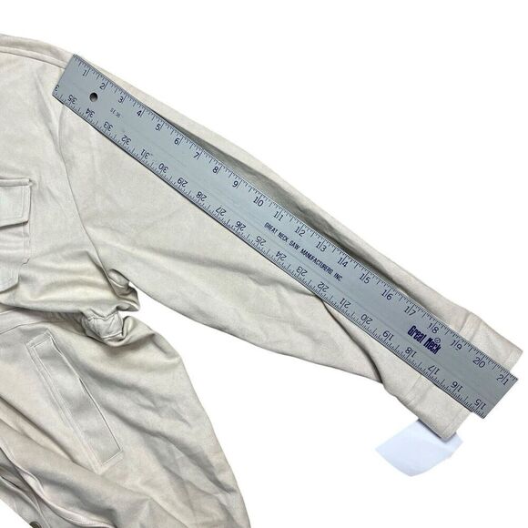 Blank NYC Shacket WMNS L Beige Snap Tied Jacket Longline Faux Suede Flap Pockets - Picture 11 of 14